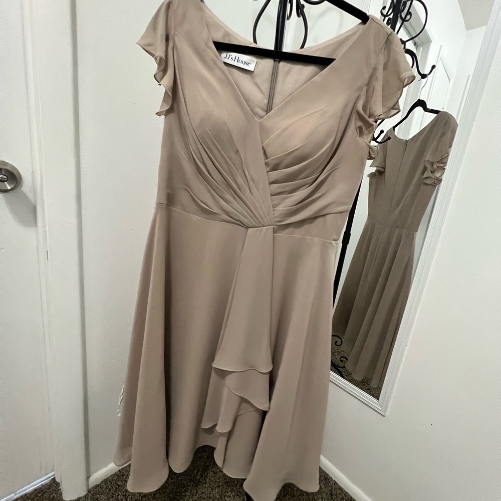 JJs House Gold Ruched Asymmetrical Dress